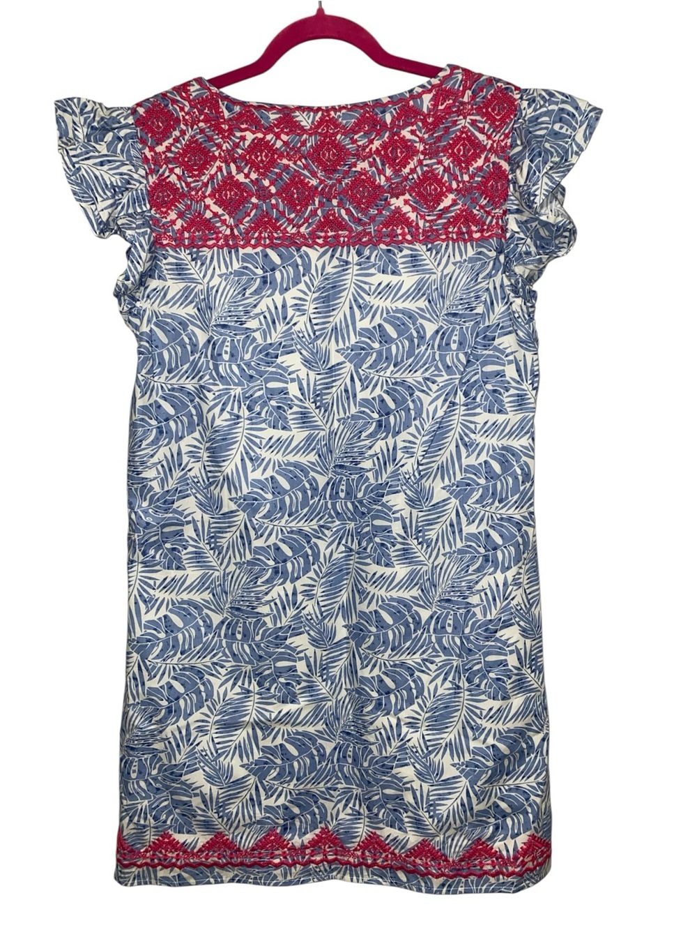 THML Blue and Fuchsia Embroidered Sheath Cotton Dress Medium Boho Coastal Preppy - Picture 2 of 8